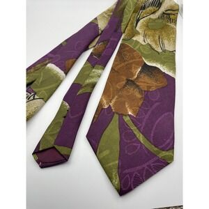 Pierre Balmain Paris Vintage Silk Tie Purple Green Brown Abstract Floral Print